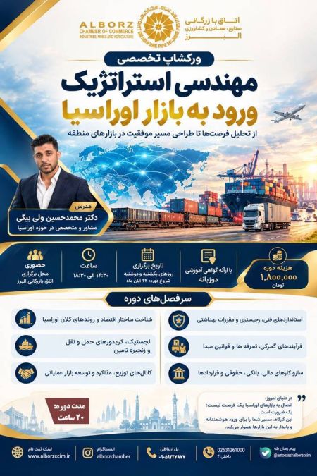 ورکشاپ تخصصی مهندسی استراتژیک ورود به بازار اوراسیا 20 ساعت